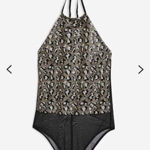 Topshop sequin leopard print mesh bodysuit